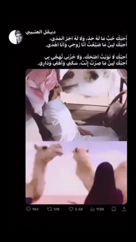 أُحِبّك حُبِّ مَا لَهُ حَدّ، وَلَا لَهْ آخِرْ الْمَدَى» أُحِبّك لِينْ مَا ضَيَّعْتْ أَنَا رُوحِي وَأَنَا أَهْدَى. أُحِبِك لَا نَوَيْتْ أَضحَكٍ، وَلَا حُزْنِي تُهَجَى بِي أُحِبَك لِينْ مَا صِرْتْ إِنْتَ، سَكَنِي وَأَهْلِي وَدَارِي. #iloveyou #explore #بدو #foryoupage #اكسبلور #fyppppppppppppppppppppppp #اشتقتلك 