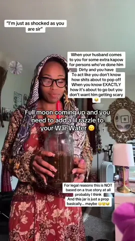 When ya husband already stressed out about how that war water handling his enemies and then you come back with some more razzle dazzle ! 😂 #warwater #hoodoo #rootworker #ancestormagic #ancestorwork #hoodoopractitioner #witchtok #witchtips #blackwitchtok #banefulwitch #hexjar 