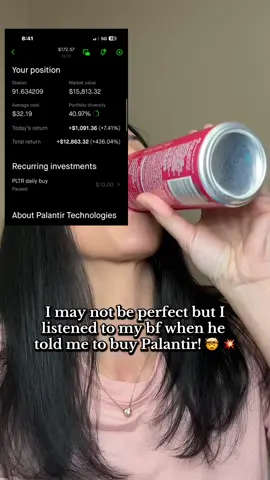 Not perfect… I’m just early to Palantir and extremely caffeinated ☕️📈 #creatorsearchinsights #trending #fyp #money #determination #palantir #trump #aip #thanksbabe #stocks #growth #tiktoktrend #imnotperfect #investing #winning #couplegoals 