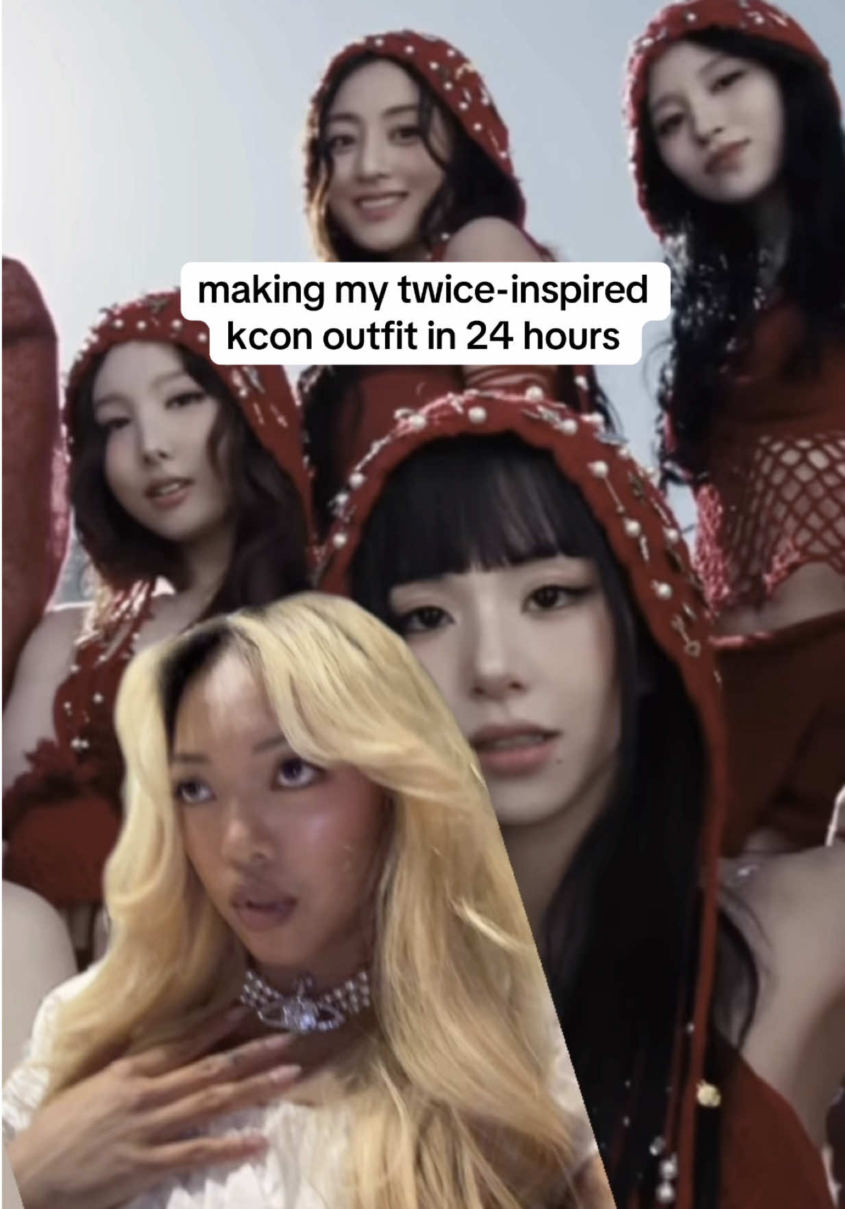 my first crochet project 🧶 @TWICE @kconusa @OLIVE YOUNG Global #kconla #thisisfor  knitted hood inspired by @Dainty Knit ~ 데인티 니트 & used the pattern from @celestespringride 🫶🏼