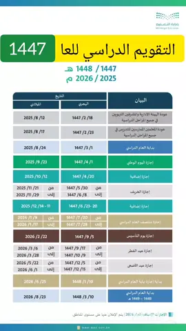 #تعرف على التقويم الدراسي للعام الجديد 1447/1448