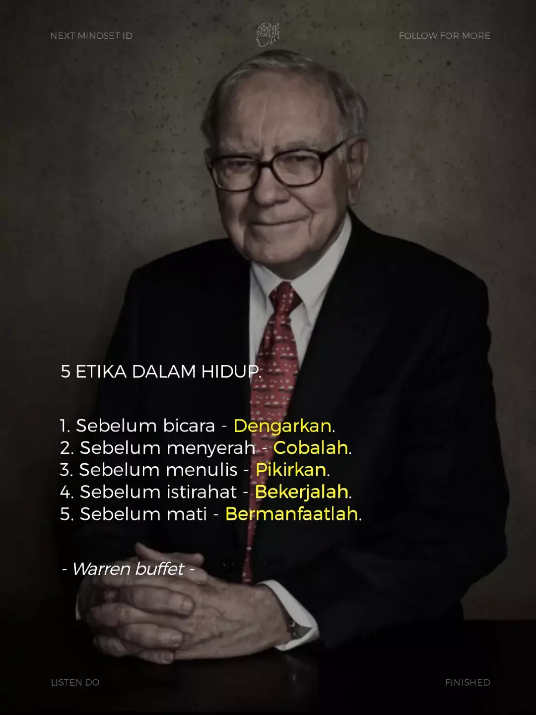 5 etika hidup dari Warren Buffet yang bisa mengubah cara pandangmu dalam menjalani hidup. Simpel tapi dalam maknanya. Yuk mulai terapkan dari sekarang! 💯🔥 Tagar FYP (max 10): #fyp #fypindonesia #warrenbuffet #etikhidup #motivasi #SelfImprovement #inspirasi #mindset #hidupbermakna #belajarbijak 