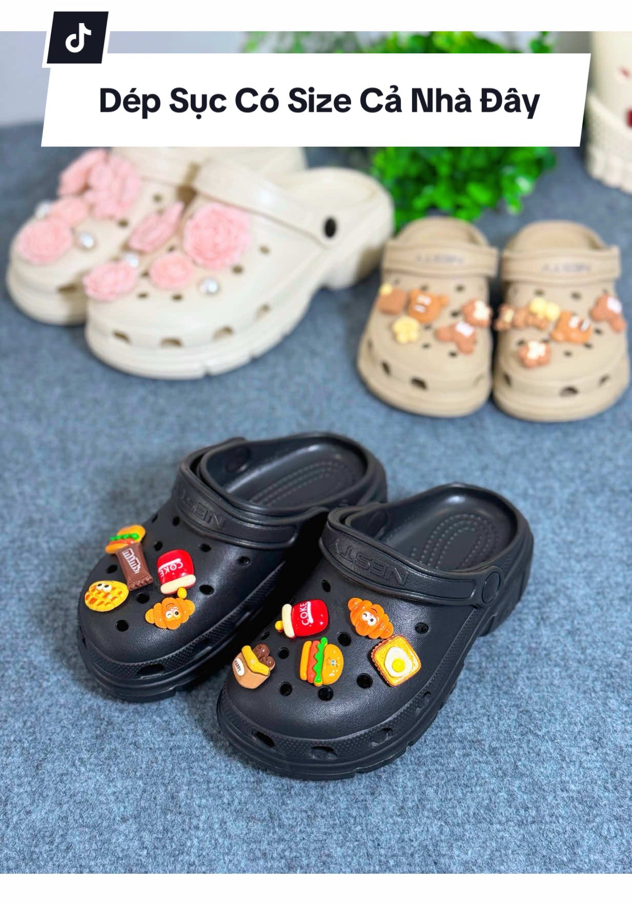 Dép sục Nesty có size cho cả gia đình, tặng kèm sticker gắn dép ngẫu nhiên, 3 màu nâu-kem-đen nhựa EVA không mùi, êm chân mang rất thoải mái #nesty #depnesty #depsuc #depnhua #xuhuong