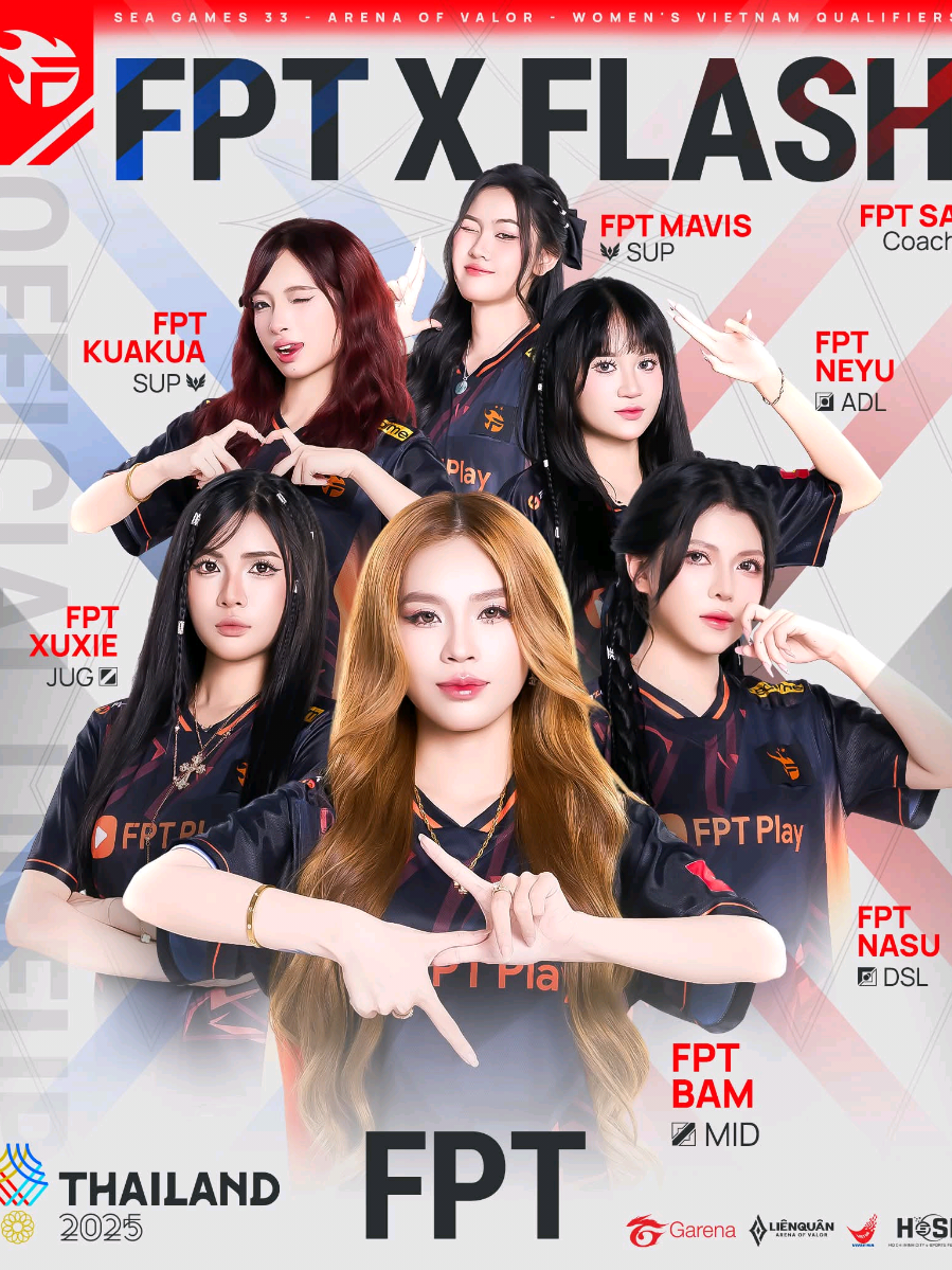 #CapCut 🔥 CHÍNH THỨC: ĐỘI HÌNH FPT X FLASH THAM DỰ VÒNG TUYỂN CHỌN SEA GAMES 33 - NỘI DUNG LIÊN QUÂN MOBILE ĐỒNG ĐỘI NỮ!  Với tinh thần không ngại va chạm, kỹ năng được tôi luyện và sự quyết tâm cháy bỏng, FPT hướng đến mục tiêu lớn nhất: trở thành đại diện Việt Nam tại SEA Games 33! Đội hình tham dự vòng tuyển chọn của FPT: 🔸 DSL: FPT NaSu 🔸 JUG: FPT Xuxie 🔸 MID: FPT Bam 🔸 ADL: FPT Neyu 🔸 SUP: FPT KuaKua 🔸 SUP: FPT Mavis (S) 🔸 HLV: FPT Sa Với đội hình cực visual này bạn ấn tượng với tuyển thủ nữ nào nhất? Hãy để lại quan điểm dưới phần bình luận và cổ vũ hết mình cho đội tuyển FPT nhé! #SEAGames33 #OT #LienQuanMobile