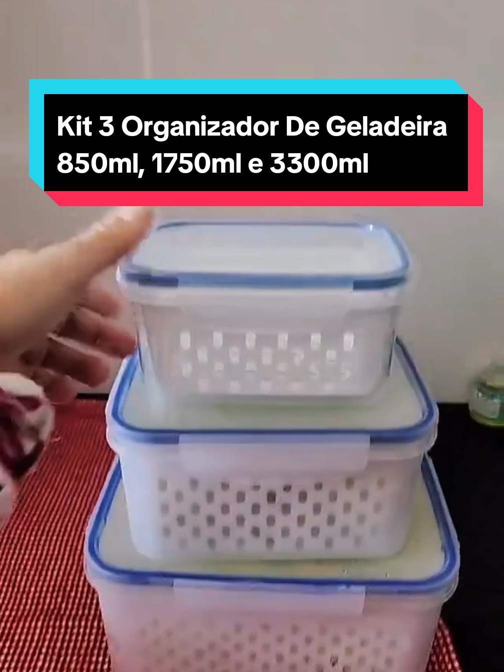 Kit 3 Organizadores De Geladeira 850ml, 1750ml e 3300ml Alimentos Vegetais GARANTA O SEU AGORA #tiktokshopchegou 