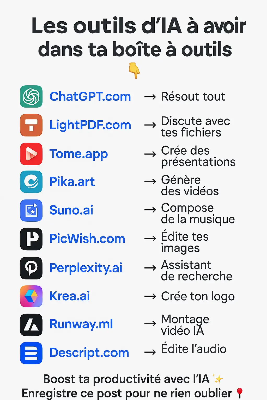 Voici les 11 meilleurs outils d’IA que tout le monde devrait avoir en 2025. Que tu sois étudiant, créateur ou entrepreneur, ces outils vont te faire gagner un temps fou ! 🔥 #OutilsIA #ia #ai #techtok #productivité #prompts #chatgpt 