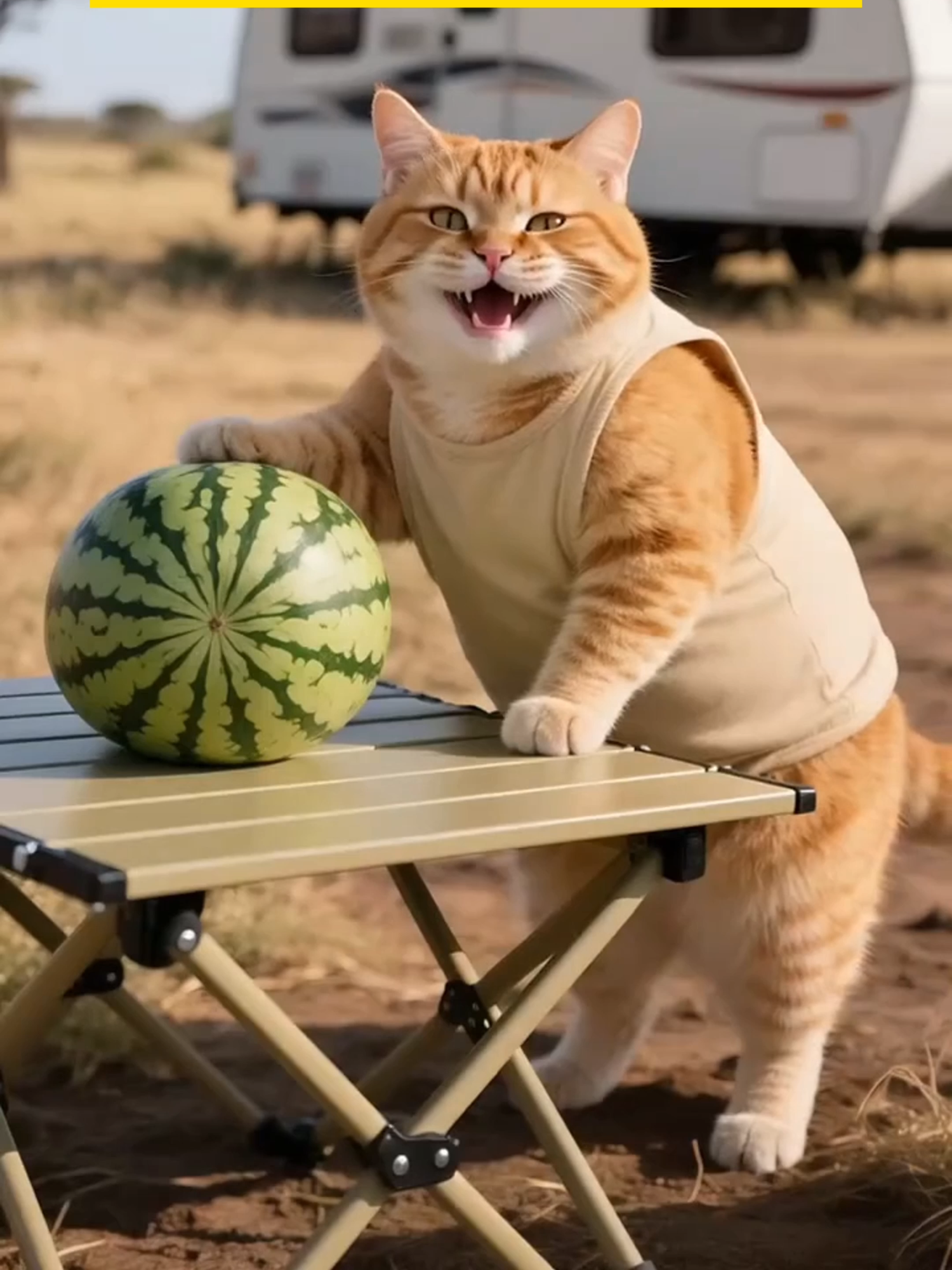 No one touches my watermelon 🍉 #cutecat #catlovers #kitty #foryou #aicat #kucing #orangecat #cat #fyp #cartoon