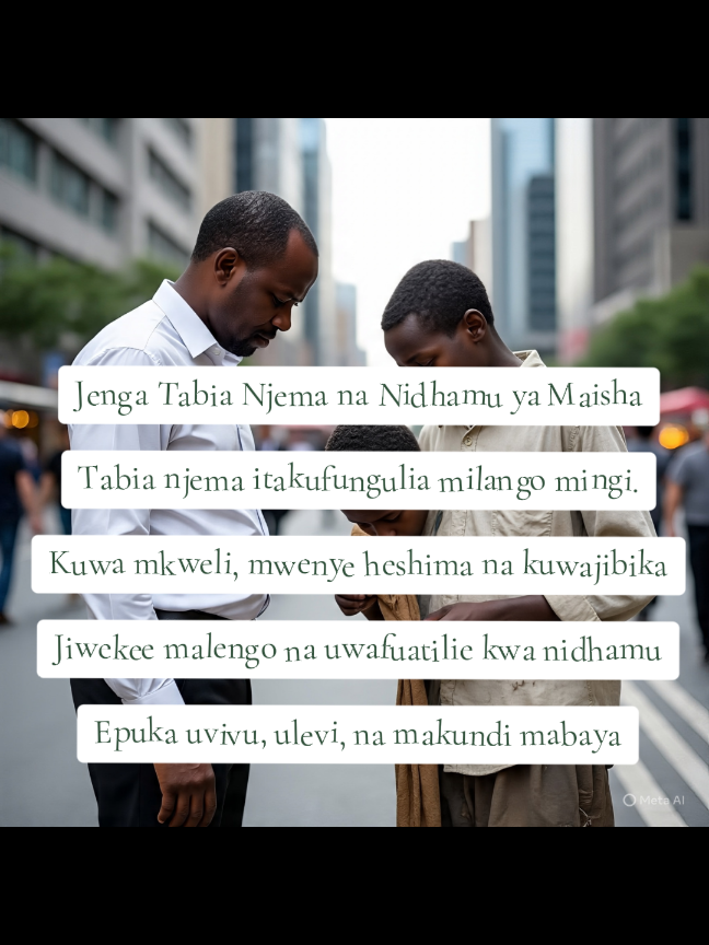 Jenga Tabia Njema na Nidhamu ya Maisha Tabia njema itakufungulia milango mingi. Kuwa mkweli, mwenye heshima na kuwajibika Jiwekee malengo na uwafuatilie kwa nidhamu Epuka uvivu, ulevi, na makundi mabaya #tanzania🇹🇿 #PaidPartnership #searchengine #fyyyyyyyyyyyyyyyy #PaidPartnership 