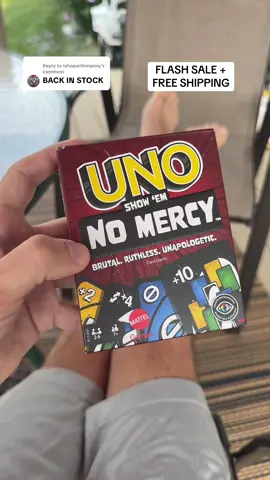 Replying to @ishopwithmanny UNO No Mercy is back in stock and has free shipping! RUN #unonomercy #cardgame #familygamenight #tiktokshopfinds #tiktokmademebuyit #uno #tiktokshopcreatorpicks 