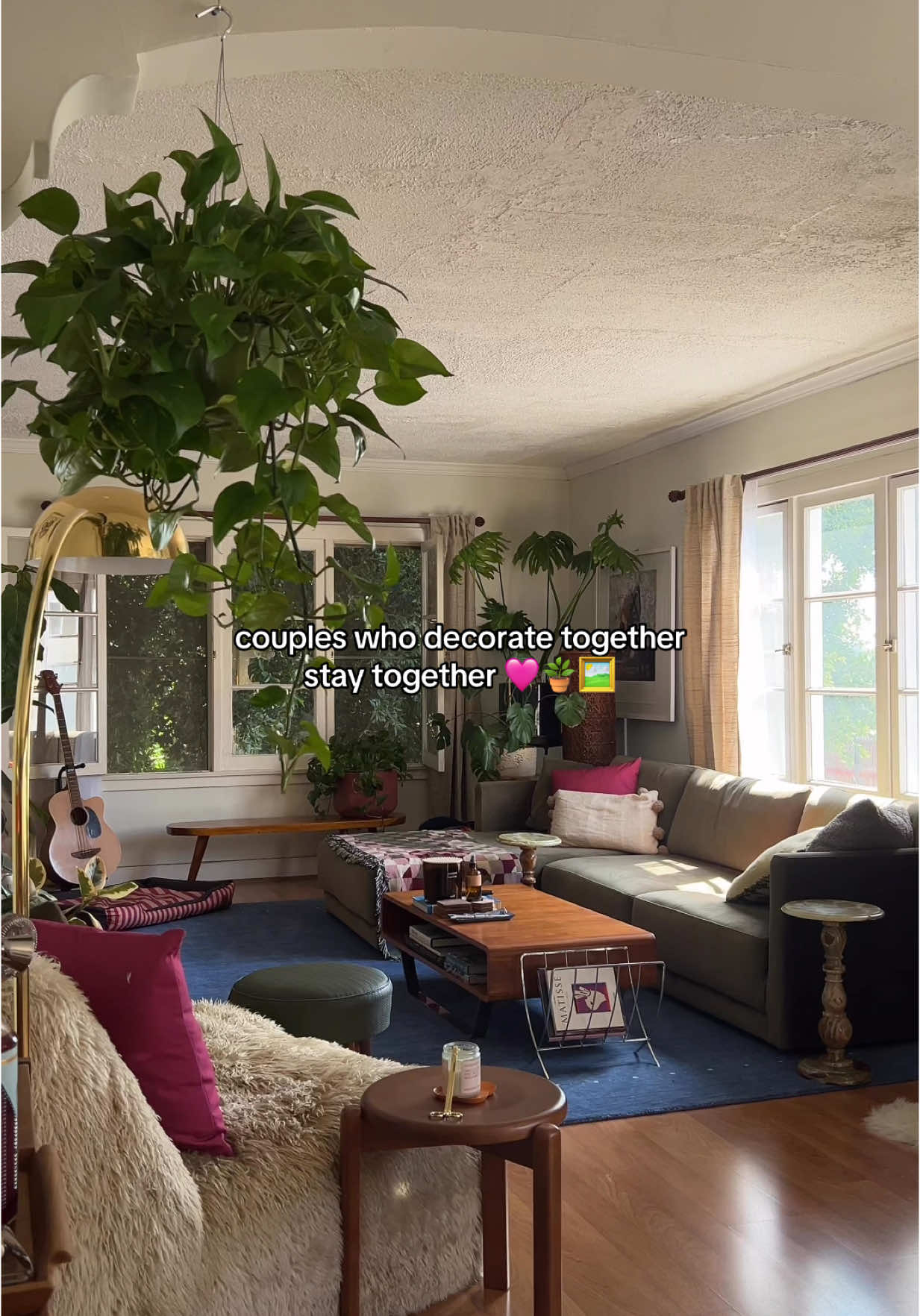 Our love language is vintage home decor shopping and rearranging rooms spontaneously 😅🩷🫶🏡💐 #couplegoals #homedecor #boyapartment #girlapartment #vintagevibes #eclectic #interiors #apartmentdecor #colorfulhome #houseplants 