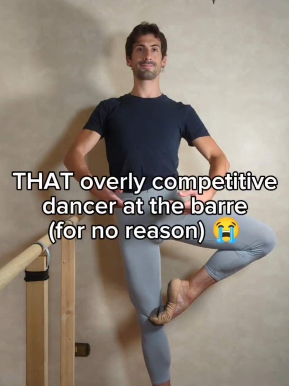 That overly competitive dancer at the barre for no reason 😭 Dude just do a normal 16 counts balance it's just a barre 🥹 #dancersoftiktok #ballettok #ballet #balletmeme #balletdancer 
