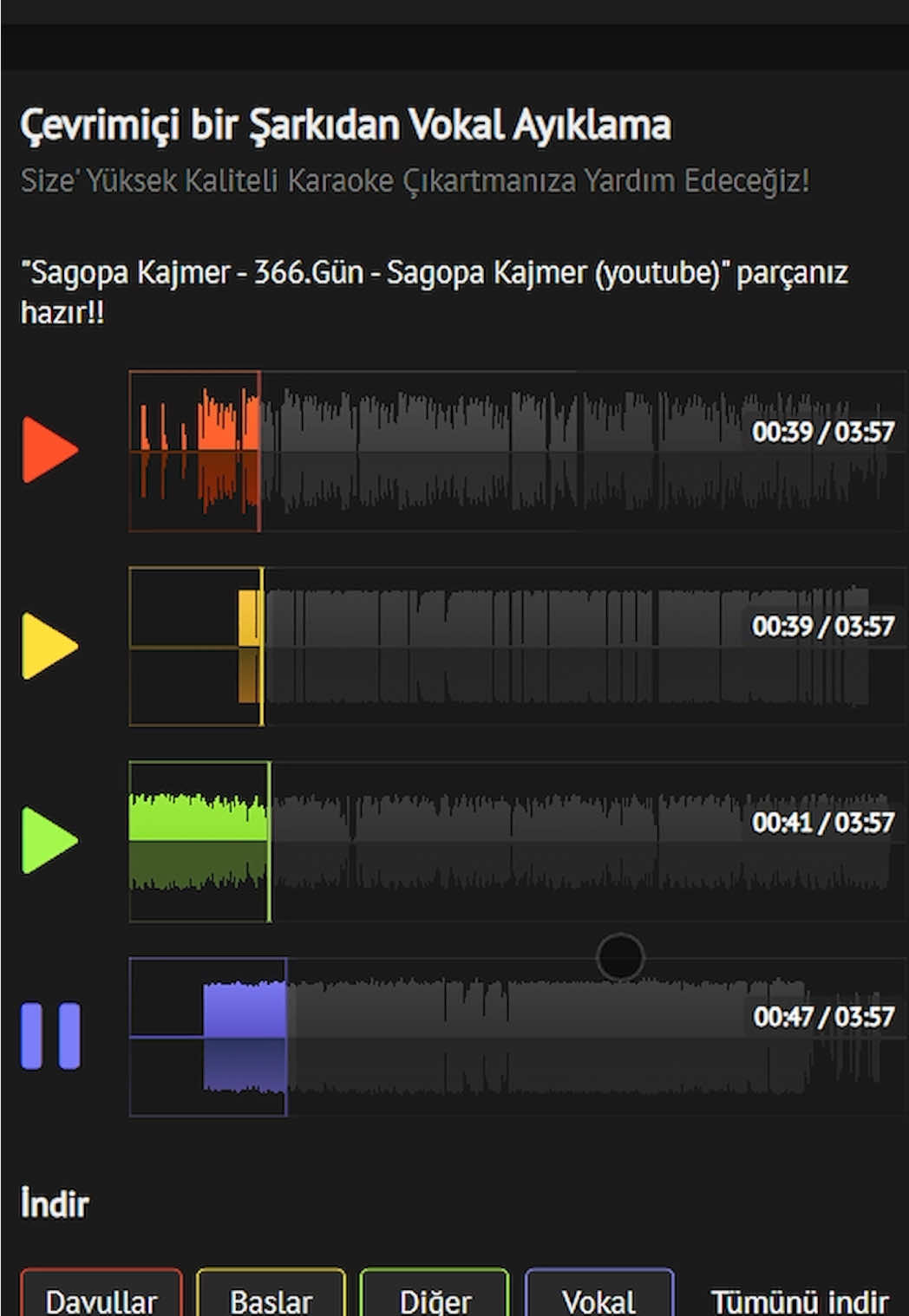 ŞARKILARI BÖLÜK PÖRÇÜK PARÇALARINA AYIRAN BELEŞ SİTE!   Bu siteyi kim neden beleş yaptı bilmiyorum ama şarkıyı yüklediğiniz anda 4 gövdeyi seçerseniz kick,bass,melodi ve vokalleri ayırabiliyor. Ben de bu videoda sagopa kajmer 366. gün şarkısını denedim.   Profilimdeki linkte Spunkram Library’i inceleyebilirsin!   Bu tarz videolar gelsin diyorsan videoyu beğenip, takip etmen lazım!