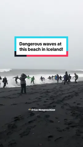 ❗️READ the warning signs and follow the rules when visiting Reynisfjara black sand beach in Iceland! Waves that seem far away sneak up on shore faster than you think. Don’t get too close and never turn your back to the water. Filmed in Iceland November 2018. Everyone was OK! We were in shock from what happened and left right after.  #iceland #blacksandbeach #ohnonononoo #travelfail #viralvideo 