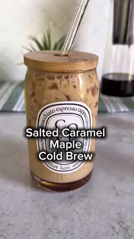 Afternoon pick me up!  Salted caramel maple cold brew  Ingredients:  • 2oz maples syrup  • 1oz salted caramel syrup  • 4oz cold brew  • Milk to taste  #coldbrew #coffee #drinks #momlife #icedcoffee #coldcoffee #drinkrecipes #coffeerecipes #coffeetime 