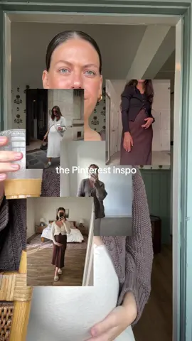 The outfit I saw on Pinterest vs. how I wore it 💕🪡✨ Skirt @aerie Cardigan @onequince #pinterest #pinterestoutfit #ootdinspo #outfitinspo #bumpstyle #bumpfriendly 