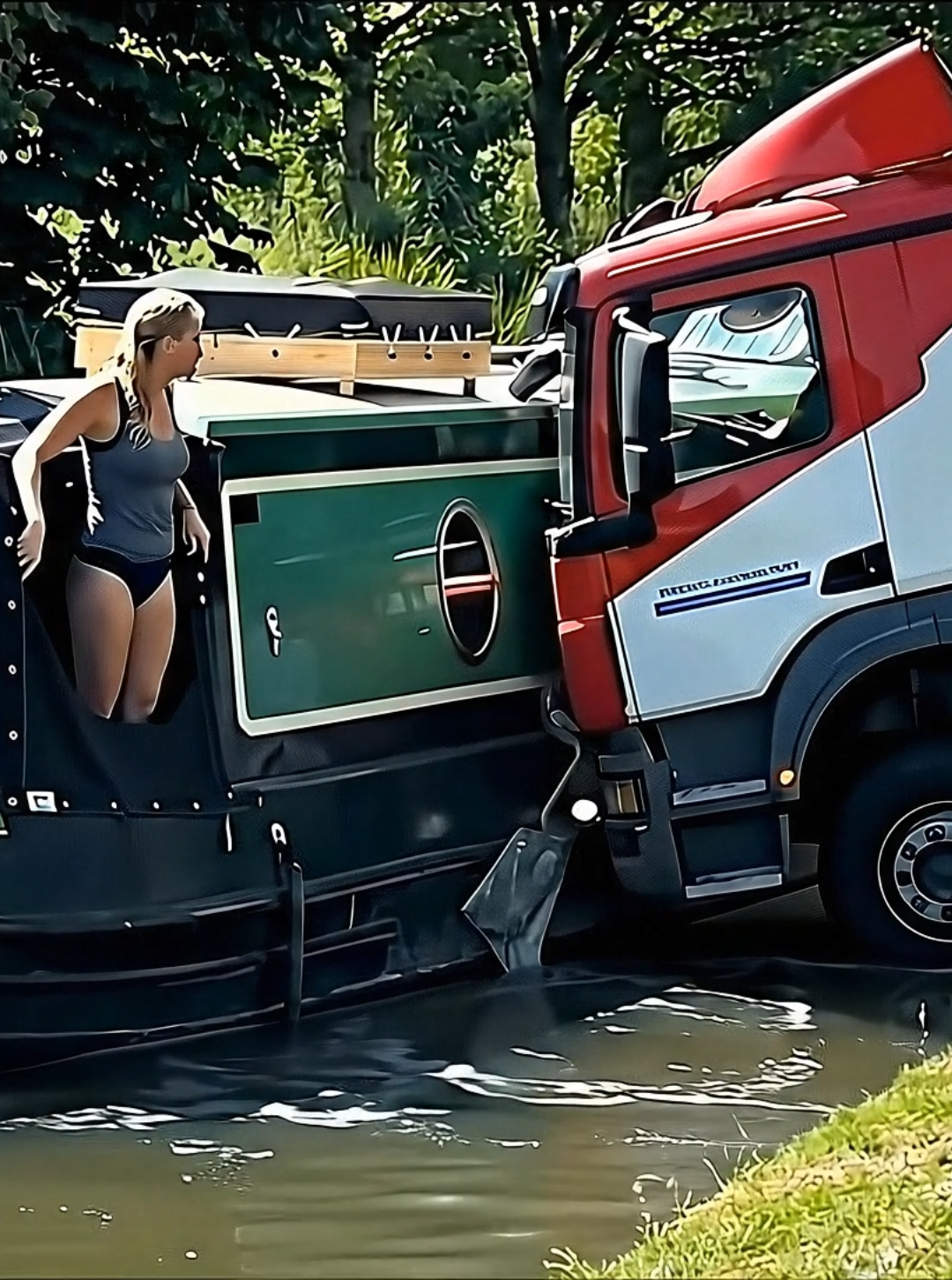 Part 2. Truck falls into the canal. #canal #banter #narrowboat #canalboats #boating 