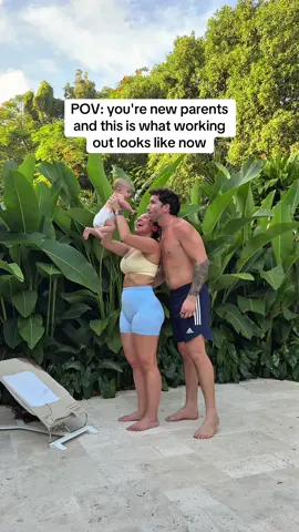 family workout, FULL BODY EDITION 💪 workouts are looking a little different for these new parents but we're determined to still make fitness a priority!! working out together is a great way to bond (trauma bonding thru those burpees lol) Save the workout we did: * 3 min warm up / mobility (not filmed) * ﻿﻿2 min squat to press * ﻿﻿2 mins of 5x deadlifts into 5x dumbbell rows * ﻿﻿2 mins of pushups * ﻿﻿2 mins of 5x lunges into 5x single leg deadlifts * ﻿﻿2 mins repeat to the other side ^^ * ﻿﻿2 mins to do whatever exercise we wanted workout burnout: * ﻿﻿1 min squat taps * ﻿﻿1 mins burpees We repeated this circuit x2 for a full 30 min workout! the soreness the next day was real 🥵 #fullbodyworkout #workoutroutine #workoutplan #coupleworkout 