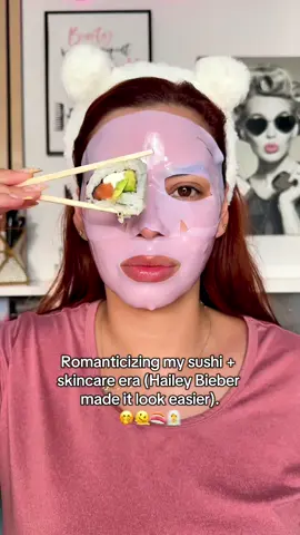 Hailey Bieber Gel Mask Sushi Challenge!🤭 @medicube global  . . #fyp #haileybieber #medicube #salmon #sushi #pdrn #gelmask #sushi_facial_mask #sushi_challenge 