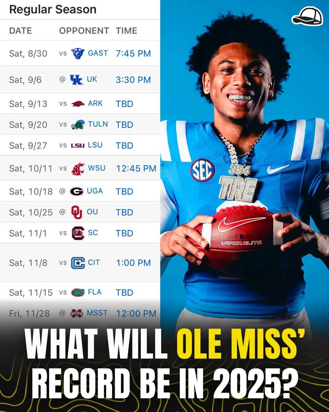 ▪️Ole Miss went 10-3 in 2024!  ▪️Ole Miss will go __ in 2025? ▪️Drop your prediction below! ⬇️  (Full series on Snapback University) #cfb #college #football #CollegeFootball #sec #olemiss #jaxsondart #lanekiffin #fyp #explore