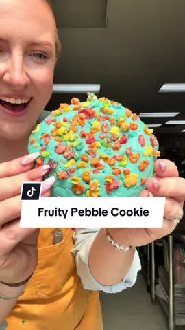 Fruity Tutti 🫐🍋 Stuffed with my signature Berry Cookie Butter✨ I want to hear your wild cookie ideas!  #bakery #stuffedcookie #fruitypebbles #mukbang #fyp 