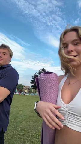 yoga at the park with bestie singing (WE WIN)