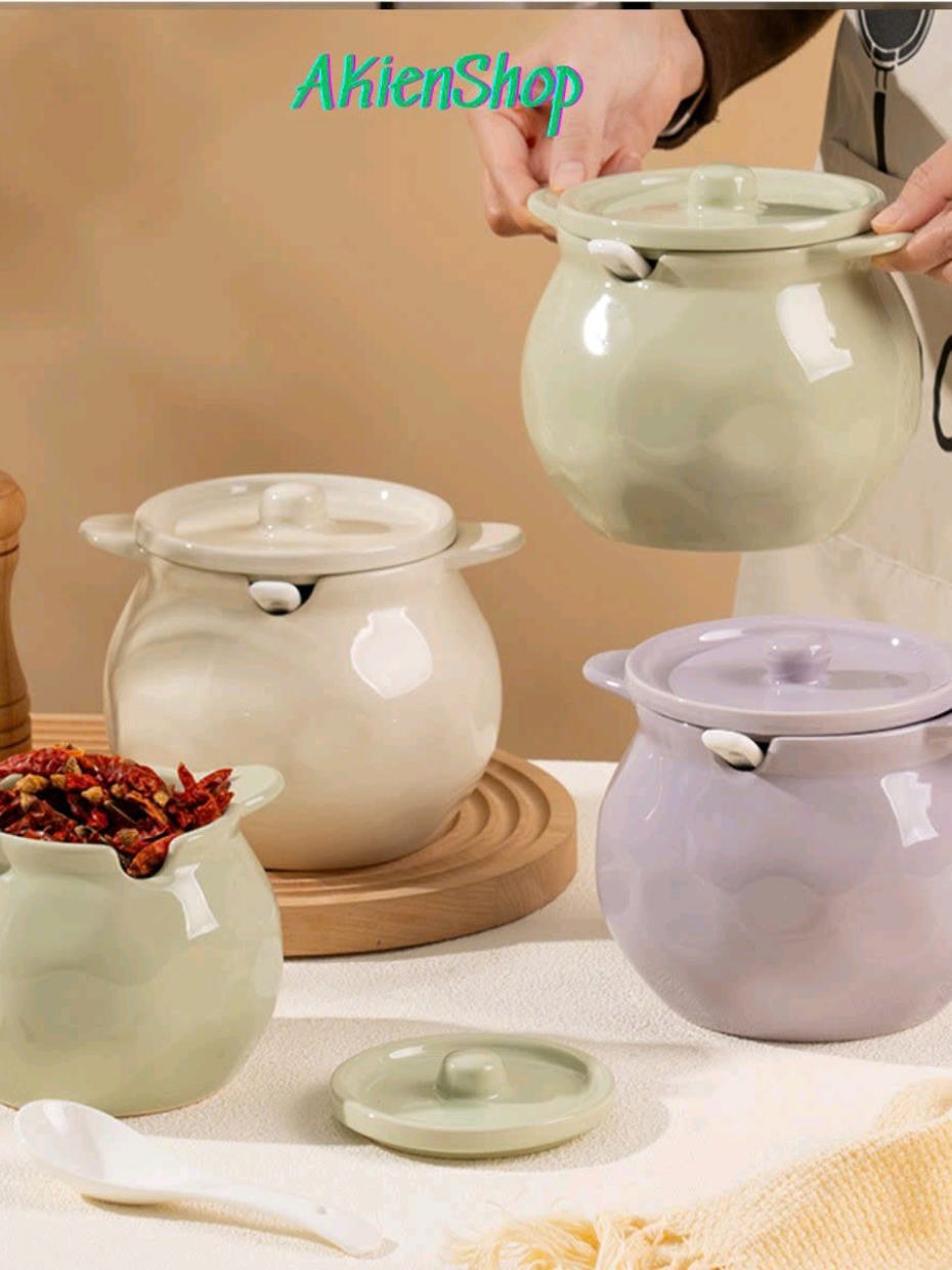 Hũ đựng mỡ gốm sứ mẫu mới 700ml và 1400ml #akien #humo #hudungmo #hũmỡ  #hũmỡtặngkèmthìasứ #akien 