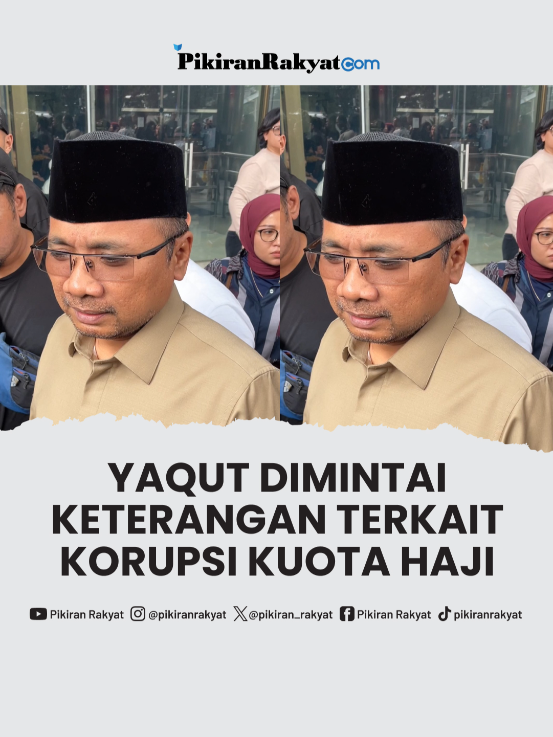 Mantan Menteri Agama (Menag) Yaqut Cholil Qoumas berterima kasih kepada Komisi Pemberantasan Korupsi (KPK) karena diberikan kesempatan untuk menyampaikan klarifikasi terkait kasus dugaan korupsi kuota haji tahun 2024. . Yaqut mengaku banyak diajukan pertanyaan oleh tim penyelidik KPK. Namun, ia tidak menyebut berapa jumlah pertanyaan dalam proses permintaan keterangan hari ini. . “Saya berterimakasih, akhirnya saya mendapatkan kesempatan untuk mengklarifikasi segala hal, terutama yang terkait dengan pembagian kuota tambahan pada proses haji tahun 2024 yang lalu,” kata Yaqut di gedung KPK, Kamis, 7 Juli 2025. . Asep Bidin Rosidin/PRMN . #Yaqut #Haji #KPK #Menag