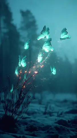 Glowing butterflies drift through the forest like a dream. #Butterfly #fantasyforest #dreamlikescene #MagicInTheAir #wallpaper #aiart #ai #fyp 