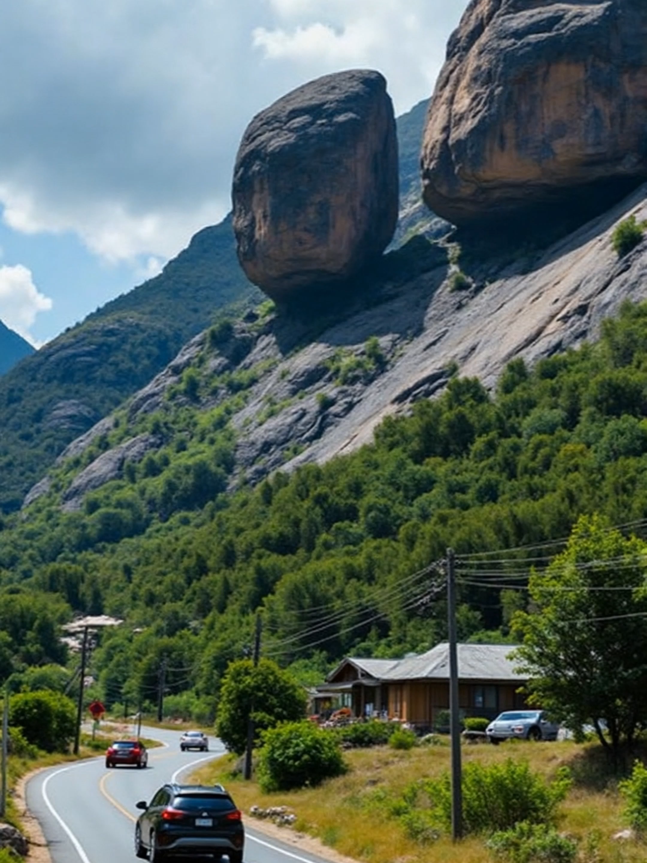 吓懵！巨石突袭山路，车辆惊险逃生瞬间曝光！ #巨石滚落#惊险瞬间 #公路灾难