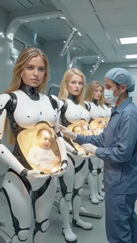 Robot Woman Carries Life. A Human Reaches In. #ai #humanoid #robot #2025 