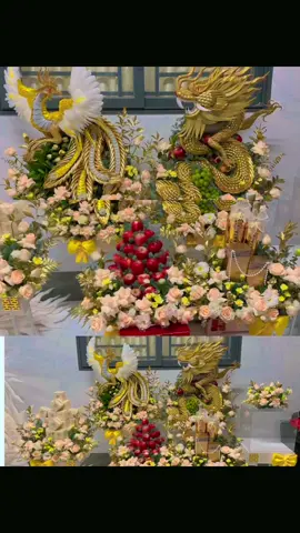 6 mâm quả rồng phụng tone vàng #trapcuoivinhlong 