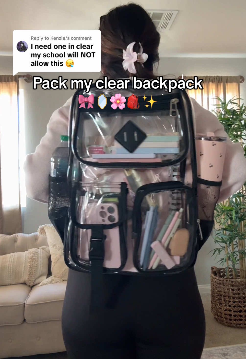 Replying to @Kenzie. The perfect backpack for the new clear backpack policy in school 🏫🎒🪞✨ #transparentbackpack #clearbackpack #backpack #packmybackpack #whatsinmybackpack #backtoschool #collegebackpack #stadiumapproved #schoolbags #schoolessentials 