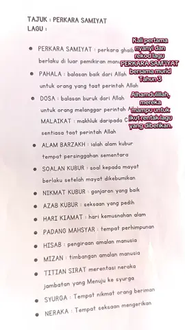 Nyanyian Lagu Perkara Sam'iyat bersama Murid Tahun 3 #upkk #upkk2025 #akidah #tauhid #rukuniman #rukunislam