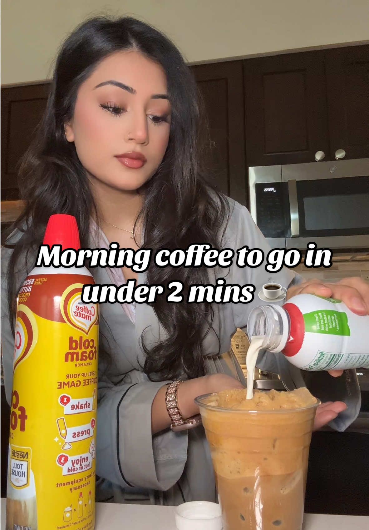 Iced coffee to go, always ☕️ truly what gets me out of bed in the morning is knowing I’m going to have my iced coffee ✨ if you haven’t tried the Coffee mate brown butter chocolate chip cookie cold foam and  Chobani white chocolate mocha creamer, you’re missing out 😭 @NESCAFÉ USA espresso @Chobani creamer @Coffee mate cold foam  #coffee #coffeetiktok #morningroutine #morningcoffee #coffeemate #nescafe #chobani #chobanicreamer #brownbutter #espresso 