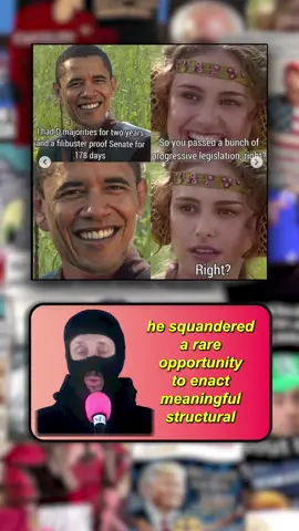 Trump passed the most unpopular evil legislation in modern history with a thinner margin, fewer allies, and less institutional support than Obama had and also did so in less than 6 months. Obama had both time and power—and still held back. #Obama #MemeExplained #HealthcareReform #wallstreet  #BigTech #progressivepolitics  #uspolitics  #neoliberalism #politicalmemes #liberal #leftist