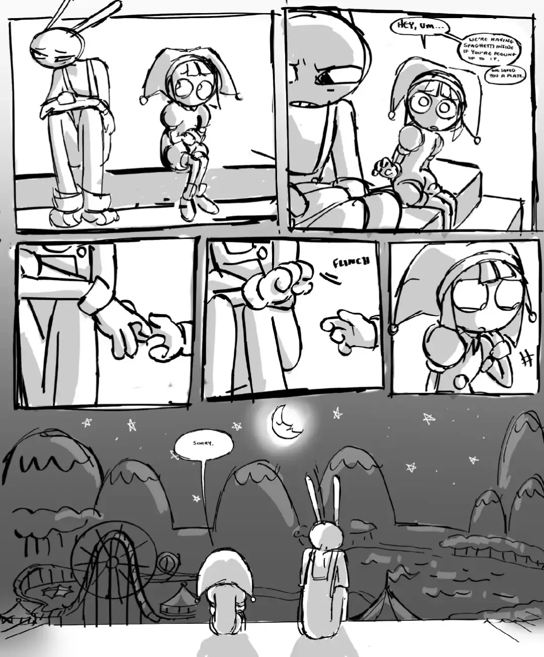 Essa fanart que vocês estão vendo eu já tinha lido faz dois anos, e é uma história muito legal a Pomni conversando com Jax e o medo dele com milho 🌽, mas a criadora já tinha confirmado nas redes sociais dela lá em 2023 muito antes do lançamento do episódio 5 sobre o medo do Jax de milho. Aí dois anos depois foi lançado o episódio 5 onde mostra o medo do Jax com milho. O que eu gostei do episódio 5 Pomni e Jax conversando ficando próximo um do outro, desde 2023 quando eu vi Digital Circus pela primeira Eu gostei muito da série e quando eu via as fanarts de digital circus nas redes sociais quando aparecia uma fanart do ship Pomni x Jax, e quando eu vi essa fanart pela primeira vez eu comecei a shippa Pomni e Jax, mesmo não sendo casado confirmado e quando lançou o primeiro episódio de digital Circus a criadora já deixou claro na redes sociais que não ia ter casal na série. Mas mesmo assim eu gostava do ship Pomni x Jax, aí quando lançou o episódio 5 e mostrou a cena da Pomni e Jax se aproximando juntos e virando amigos Eu gostei muito dessa cena. eu espero que no episódio 6 que mostra aquela sala onde os personagens vão fazer a missão nova no próximo episódio, eu espero que o Jax entra nessa sala  e nessa sala seja um local de milhos. E aí depois da missão o Jax vai lá fora meio chateado observando a lua como tá mostrando essa fanart e aí aparece a Pomni conversando com ele falando porque ele tem medo de milho, eu espero que episódio 6 seja igual essa fanart, eu espero que a criadora mude de ideia me confirme no próximo episódio sem ser episódio 6 ela confirma Pomni e Jax como casal, seria muito legal se isso acontecer nas série. #pomnixjax #digitalcircus  #fanartsdigitalcircus  #fandomdigitalcircus #ship #pomnixjaxship 