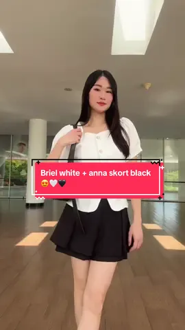 Styling time🖤🤍 briel top pair with anna skort definisi chic,simple & sweet 😍😍   #atasanwanita #racunoutfit #blousewanita #OOTD #orecca #outfitideas #bajumurah #outfitkantor 