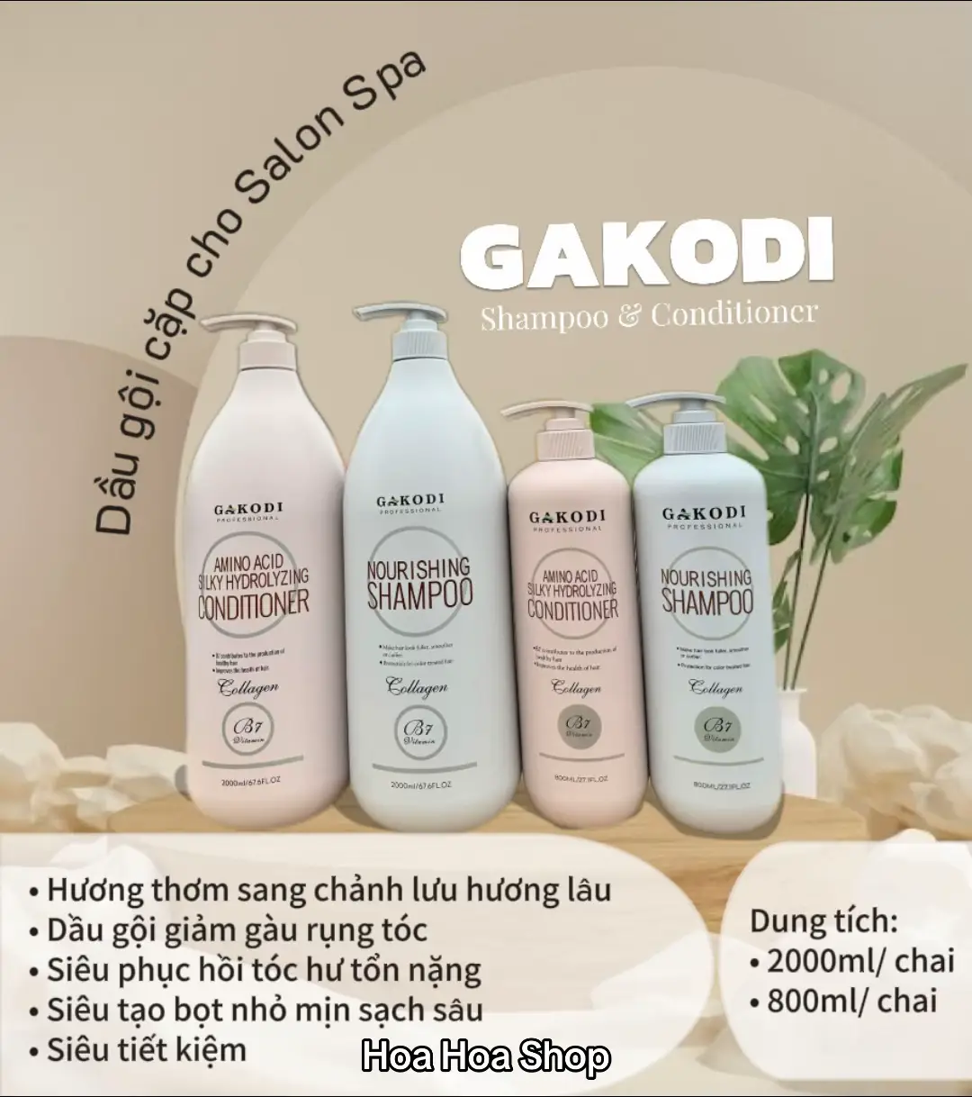 🌸 DÀNH CHO TÓC YẾU, RỤNG NHIỀU 🌸 Cặp dầu gội xả GAKODI 800ml và 2000ml giúp tóc phục hồi và chắc khỏe tự nhiên. 💧 Vitamin B7 giúp tóc dày dặn, ngăn ngừa rụng tóc. 🍃 Cung cấp dưỡng chất từ sâu bên trong, tóc mượt mà suốt cả ngày.#hoahoashop #collagen #salontoc #Gakodi #chamsoctoc #lamdep #lamdep 