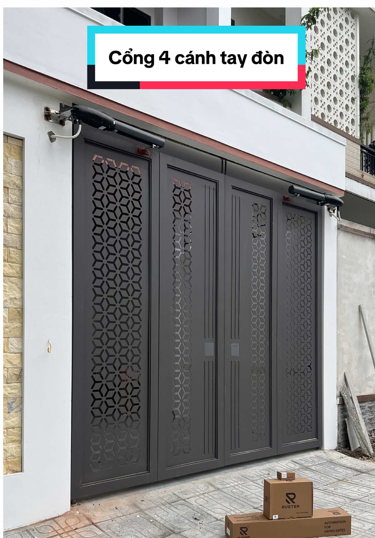 Cổng 4 cánh motor tay đòn Ruster tự động, đóng mở chỉ một chạm #congtudong #congtudongruster #nhadep 