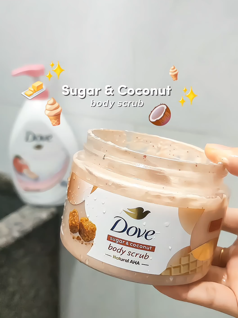 Sugar&Coconut Sorbet 🥥- deep for rough & dull skin Pomegranate Ice-cream🍦 - moderate for all skin types - Sakura Smoothie🌸- gentle for dry skin #dovemy #dovebodyscrub #bodyscrub 