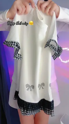 Áo phông in nơ phối bèo kẻ#aothun 