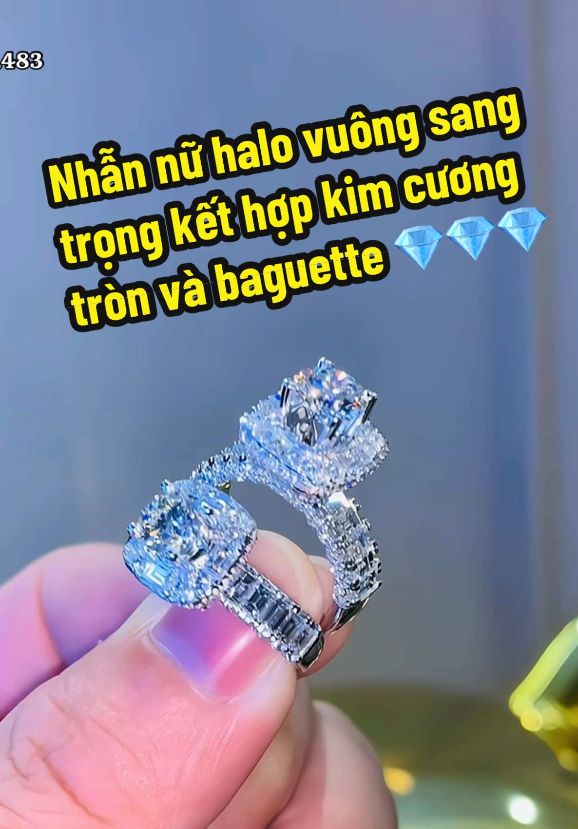Nhẫn nữ halo vuông sang trọng kết hợp kim cương tròn và beguette 💎💎💎#tamluxury #diamond #jewelry #gia #xuhuong #nhannu 
