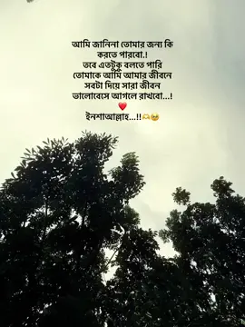 আমি জানিনা তোমার জন্য কি করতে পারবো.! তবে এতটুকু বলতে পারি তোমাকে আমি আমার জীবনে সবটা দিয়ে সারা জীবন ভালোবেসে আগলে রাখবো...!❤ ইনশাআল্লাহ...!!🫶🥹#trending #foryou #happy 