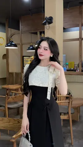 Váy thiết kế cổ tròn phối ren hoa, nơ liền dáng A xoè dài #vaythietke #vayxinhmoingay #vaythietkecaocap ##OOTD 