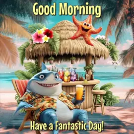 Good Morning!!! Have a Fantastic Day!!! ☀️🥰☀️ #goodmorning #fantasticday #beach #shark #starfish #tropicalvibes #GrokImagine 