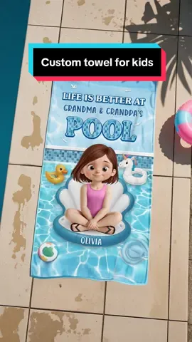 Because every grandkid deserves their own poolside spotlight 🌊👧 #pawfecthouse #personalizedgifts #family #kids #pool #Summer