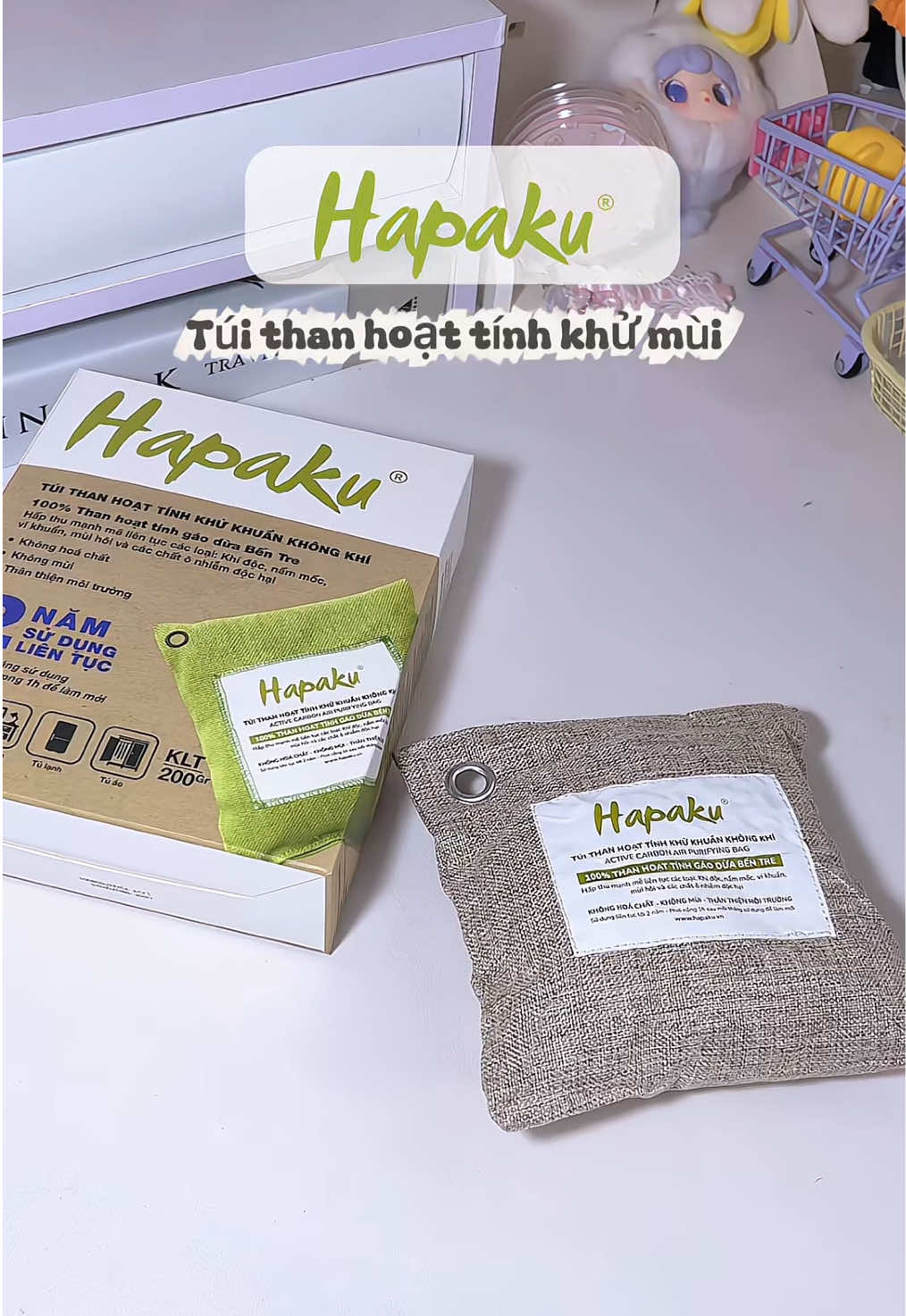 Túi than hoạt tính khử mùi, hút ẩm Hapaku giải pháp cho ngôi nhà nè, bà nào đi xe hay say mùi xe giống tuii thì thử để em này trên xe 🚗 nhaa #hapaku #tuithan #tuithanhoattinh #hutmui #hutam 