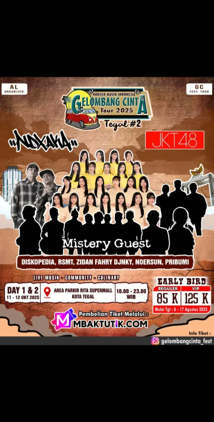 siapa nih yg kemarin tnyaa udh open tiket apa blm,, udh buka war ya mlm ini yg mau beli tiket bisa DM aku yaa🥳😍 guestarnya asyik2 bagus lo ini💃 @Gelombang Cinta fest @officialndxaka  #fyp24jam #fyppppppppppppppppppppppp #tegallakalaka #konsermusik #konsermusik #tegalhits #ndxaka #ndxakafamilia 