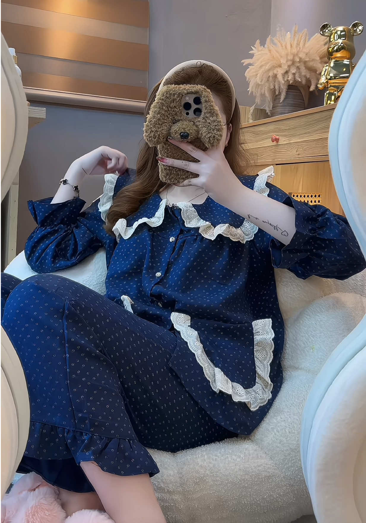 Bộ ngủ tiểu thư tay dài #xuhuong #thoitrangnu #bomacnha #bomacnhaxinh #bongutieuthu 