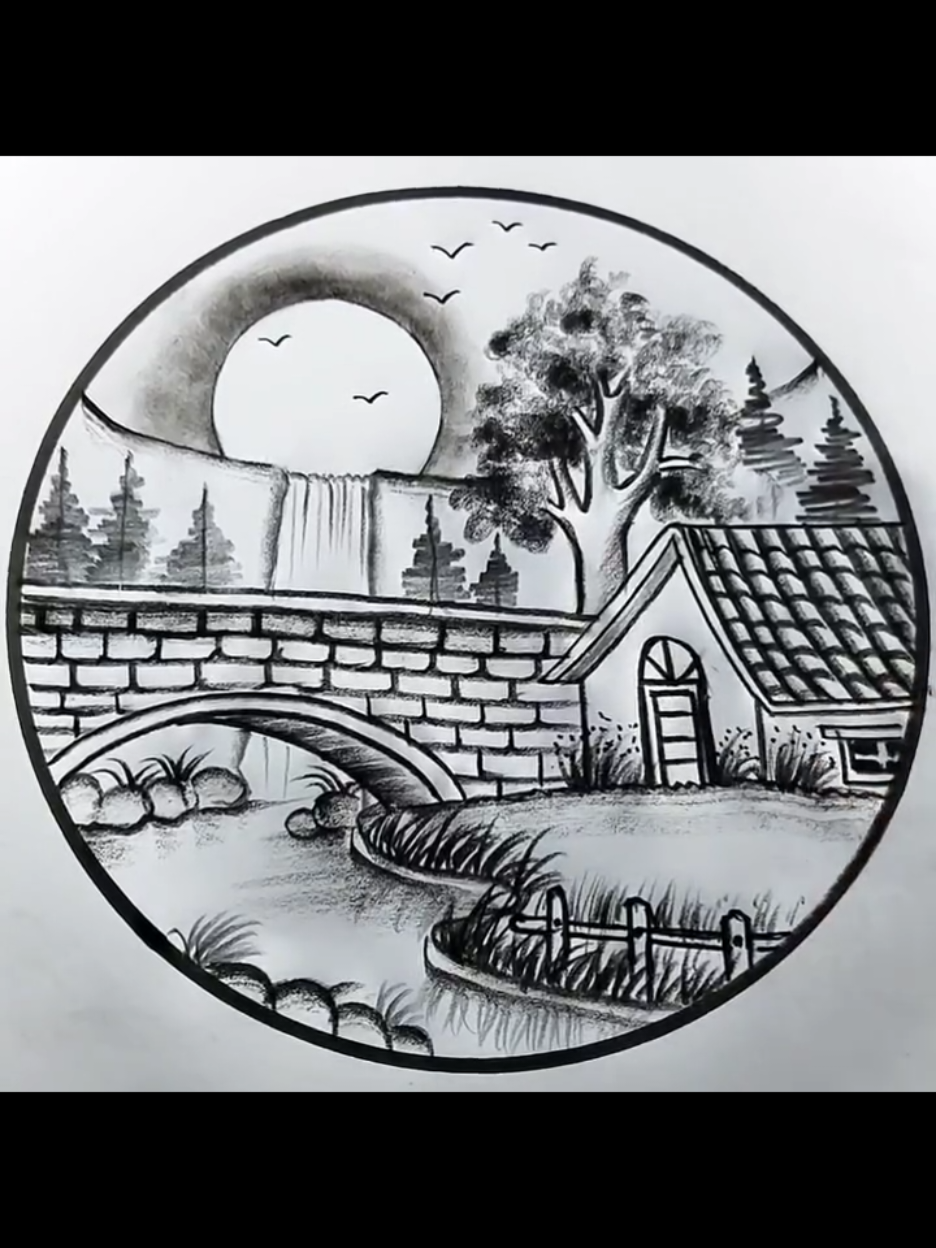 beautiful landscape drawing tutorial 😍  . . . #draw #drawing #usatiktok #drawingtutorial #drawingprocess 